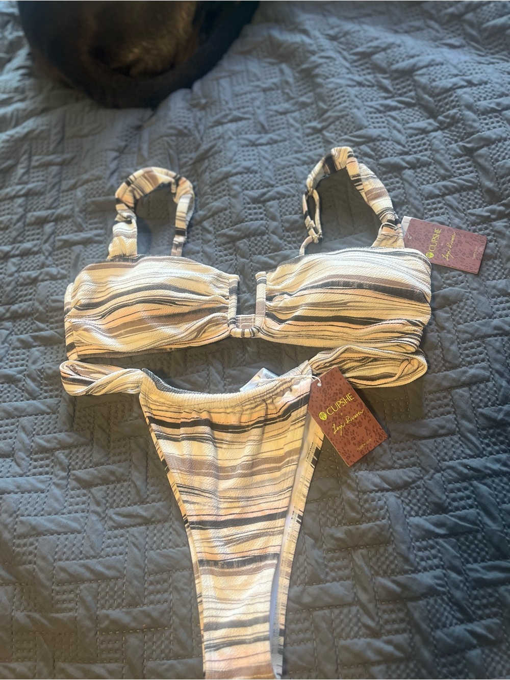 CUPSHE Striped Cream, Pink & Gray Bikini